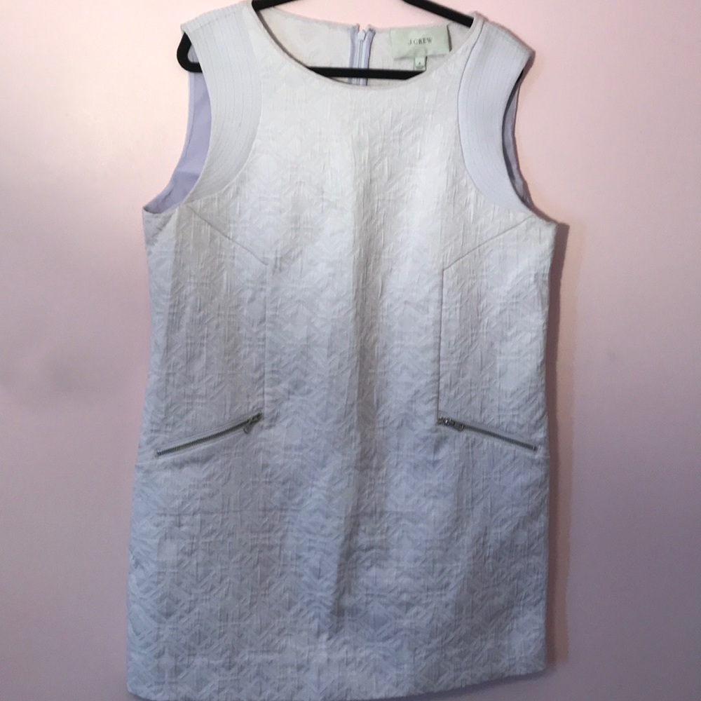 J. Crew Sleeveless Textured White Shift Dress with Zip Pockets